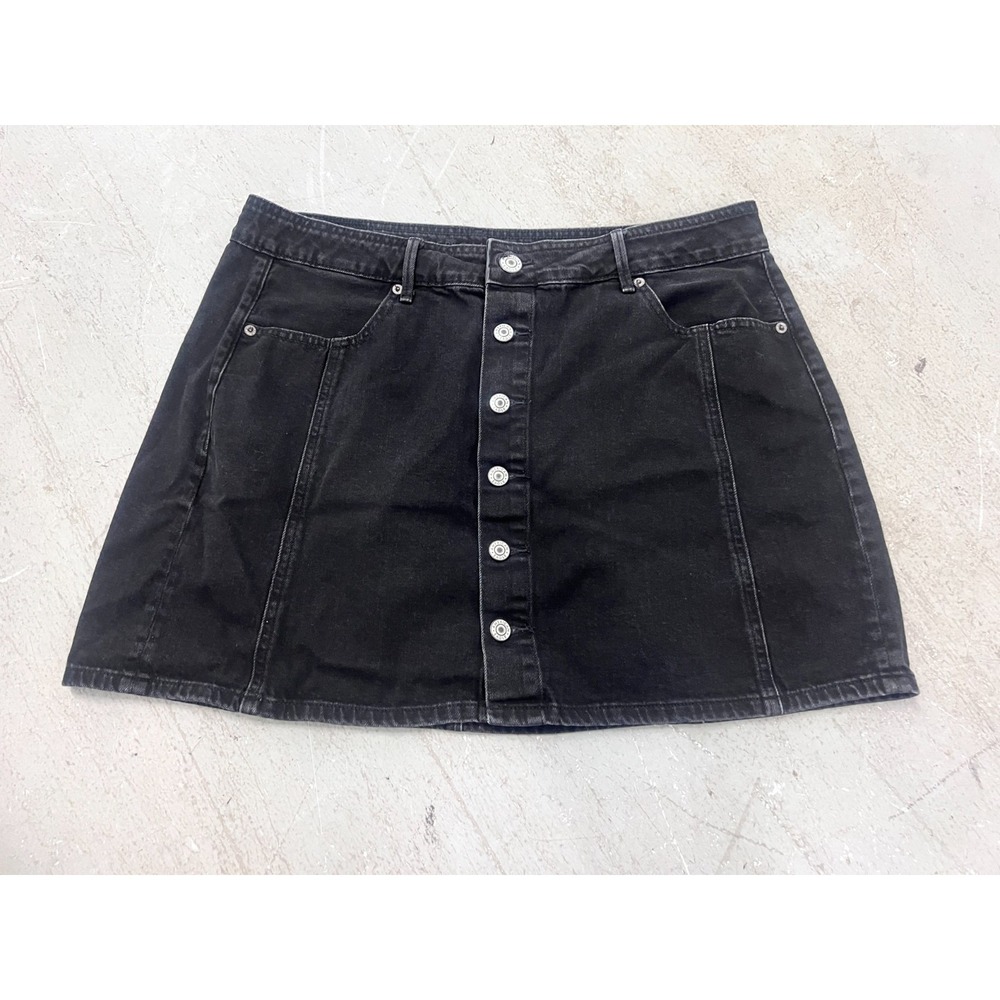 American Eagle Outfitters Skirt Womens 16 Faded Black Denim A-Line‎ Button Front